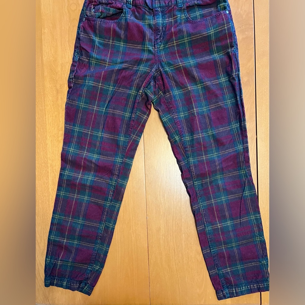 Anthropologie Maeve Corduroy Tartan Pants Size 29 festive